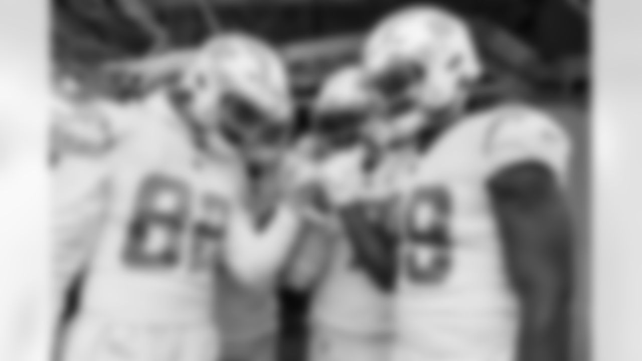 The Los Angeles Chargers prepare to play against the Las Vegas Raiders at Allegiant Stadium on December 4, 2022 in Las Vegas, Nevada.