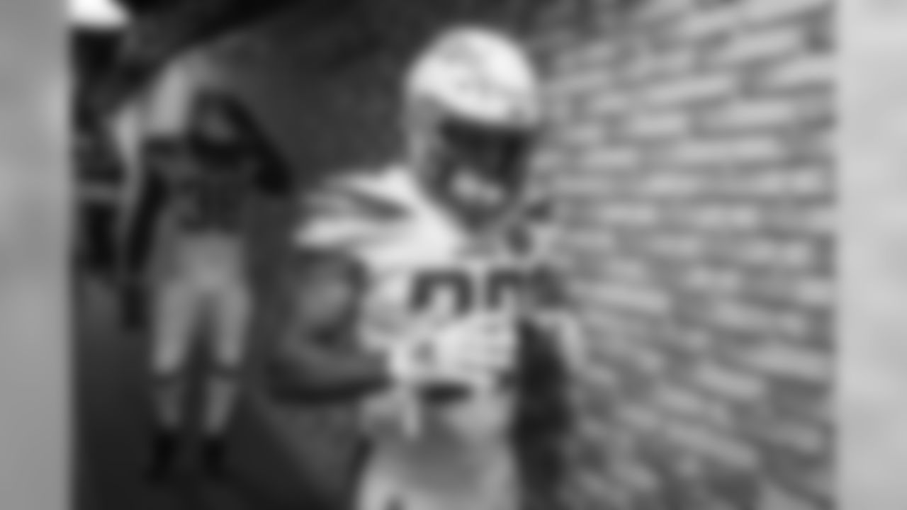 Austin Ekeler walks through the tunnel out to the field at Oakland-Alameda County Coliseum before the Week 10 matchup against the Oakland Raiders.