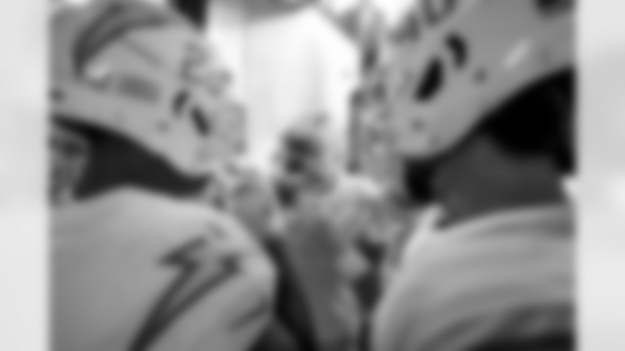 The Los Angeles Chargers prepare to play against the Las Vegas Raiders at Allegiant Stadium on December 4, 2022 in Las Vegas, Nevada.