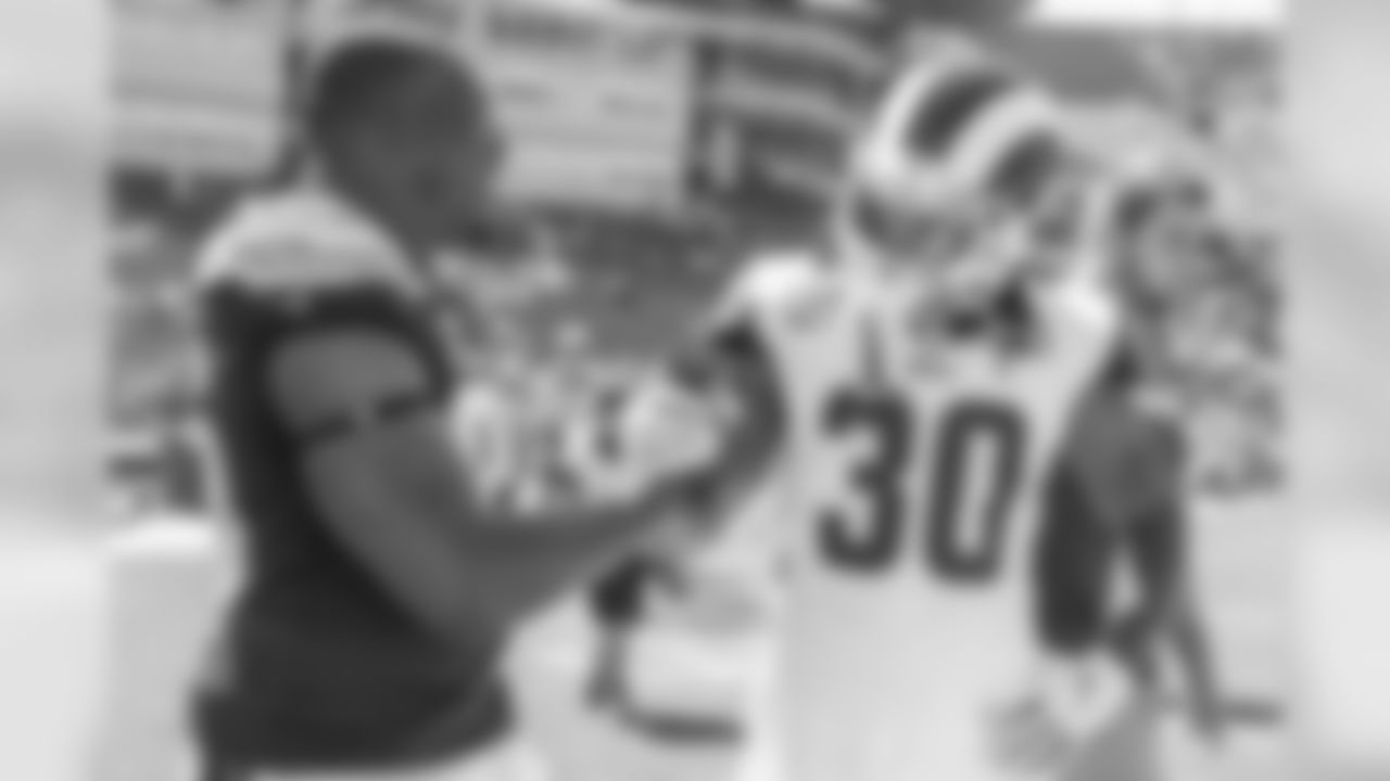 Antonio Gates and Todd Gurley at LA Memorial Coliseum before the Bolts' matchup against the LA Rams.