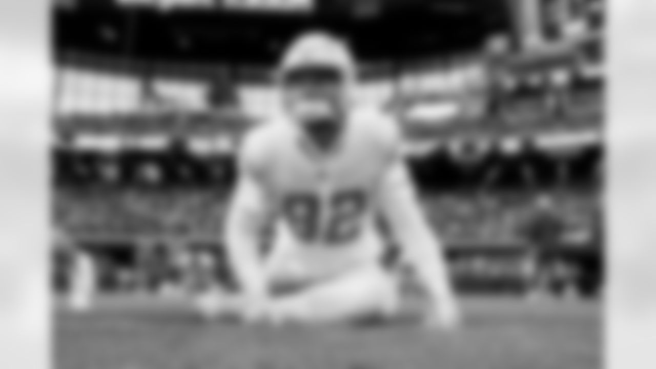 The Los Angeles Chargers prepare to play against the Las Vegas Raiders at Allegiant Stadium on December 4, 2022 in Las Vegas, Nevada.