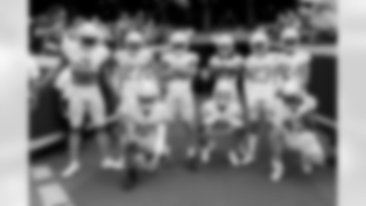 The Los Angeles Chargers prepare to play against the Kansas City Chiefs at Geha Field at Arrowhead Stadium on September 15, 2022 in Kansas City, Missouri.