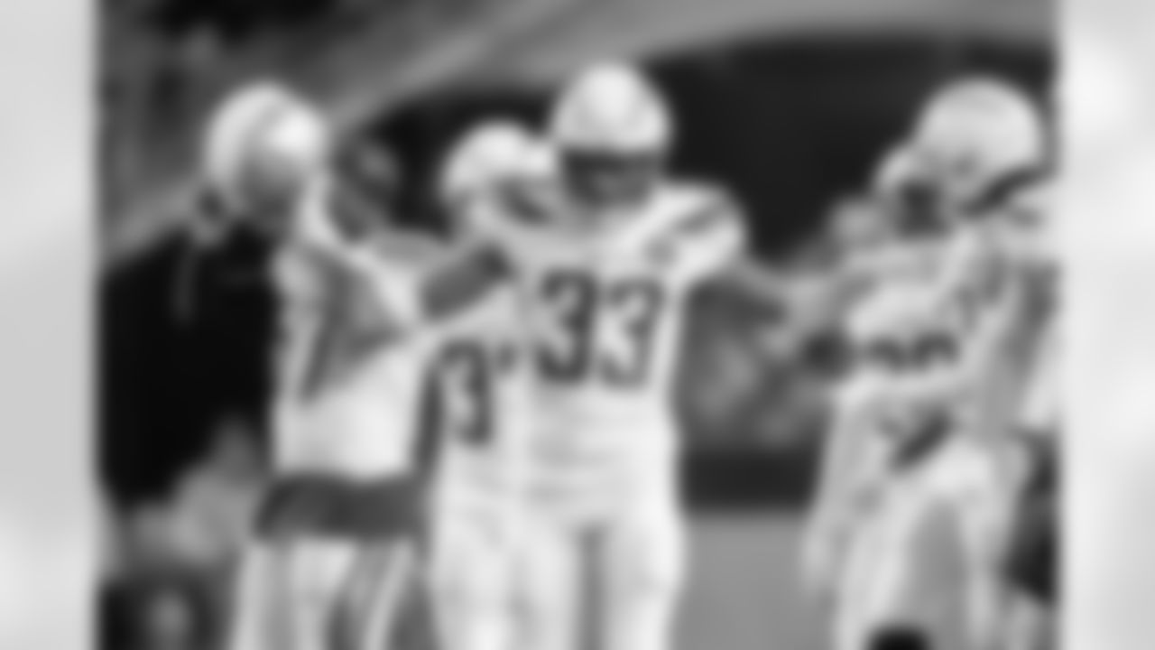 Derwin James celebrating after the play during the Week 13 matchup against the Pittsburgh Steelers.