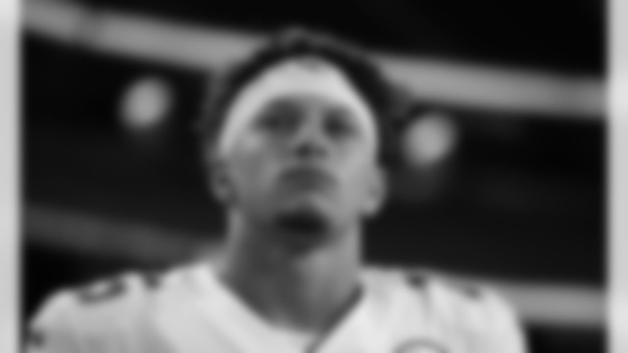 Kansas City Chiefs quarterback Patrick Mahomes (15) prior to an NFL football game against the Las Vegas Raiders at Allegiant Stadium on November 22, 2020
