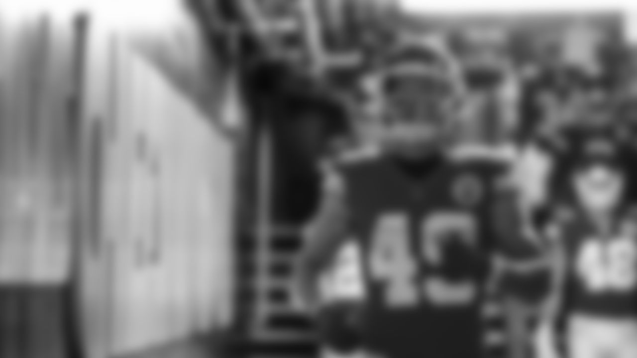 Kansas City Chiefs Safety Daniel Sorensen (49) prepares to take the field prior to an NFL Football game against the Los Angeles Chargers, Sunday January 3, 2021 in Kansas City.