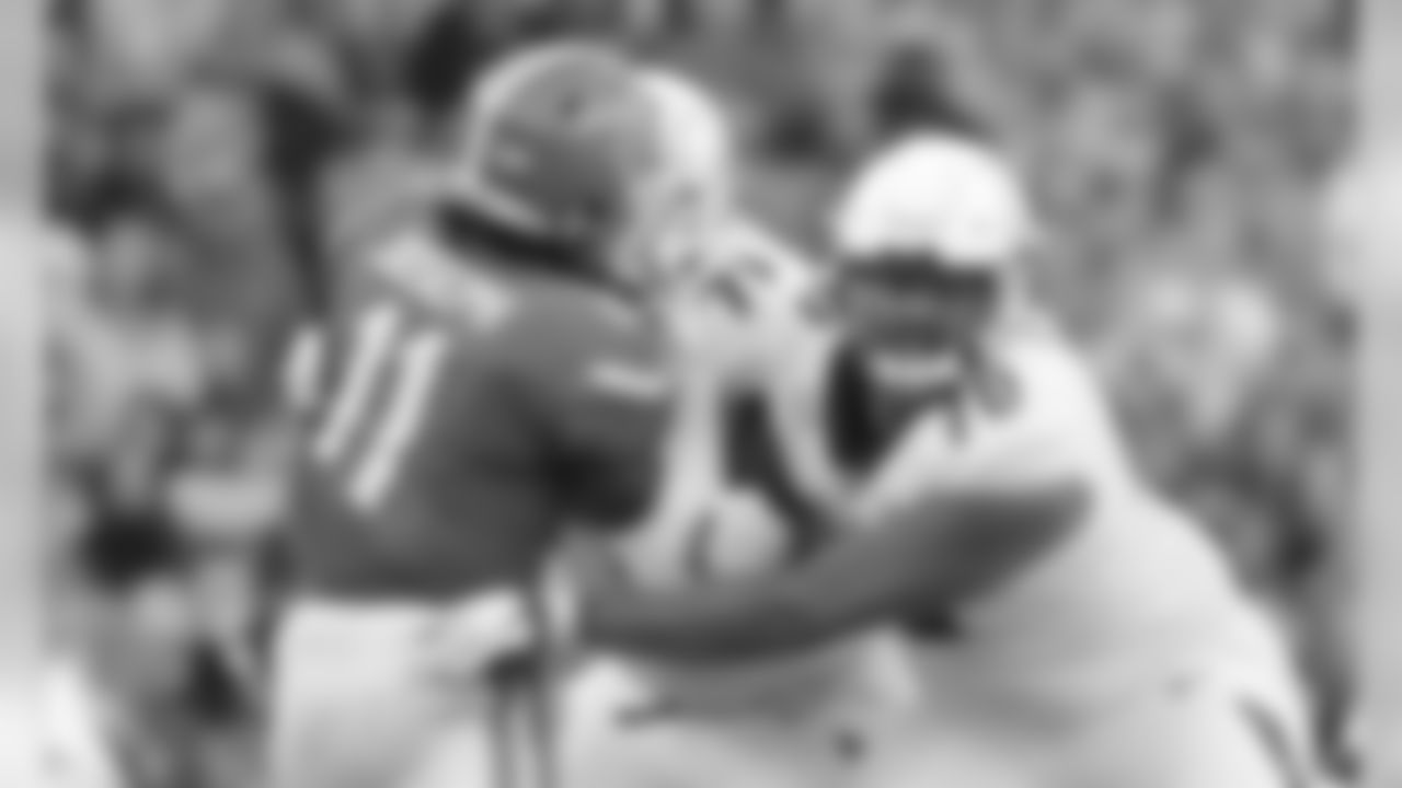 Missouri offensive lineman Yasir Durant (70) and offensive lineman Kevin Pendleton (71) block against Florida linebacker Vosean Joseph (11) during the second half of an NCAA college football game Saturday, Nov. 3, 2018, in Gainesville, Fla. Missouri won 38-17. (AP Photo/Phelan M. Ebenhack)