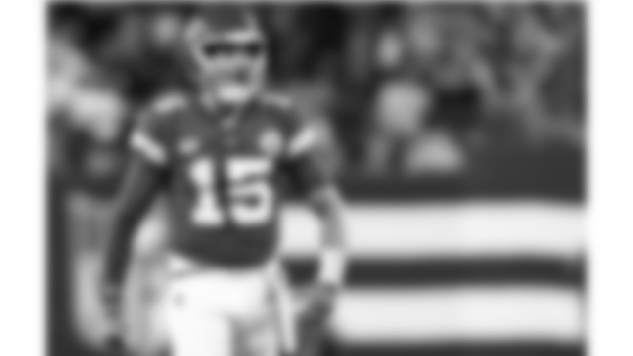 Kansas City Chiefs quarterback Patrick Mahomes (15) celebrates his run during the regular season Week 4 NFL Football Game on Sunday, October 1, 2023 at MetLife Stadium in East Rutherford, NJ.