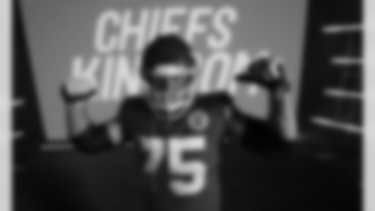 Kansas City Chiefs offensive guard Mike Remmers (75) during the Kansas City Chiefs Media Production Day 2021.