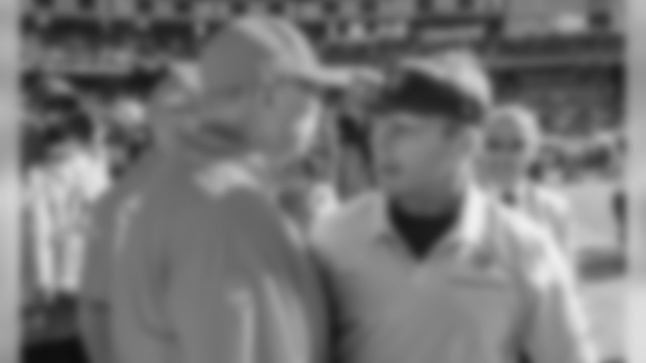 Kansas City Chiefs Head Coach Andy Reid and Oakland Raiders Head Coach Jon Gruden after the game between the Kansas City Chiefs and the Oakland Raiders at Oakland-Alameda County Coliseum in Oakland, CA.