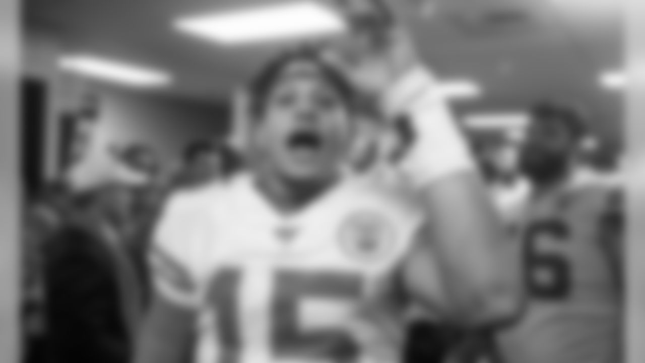Kansas City Chiefs Quarterback Patrick Mahomes (15) after the game between the Kansas City Chiefs and the New England Patriots on December 8, 2019.