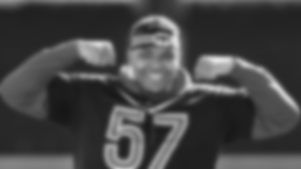 Kansas City Chiefs offensive tackle Orlando Brown (57) flexing for the camera after the 2022 NFL Pro Bowl practice on Friday February 4, 2022
