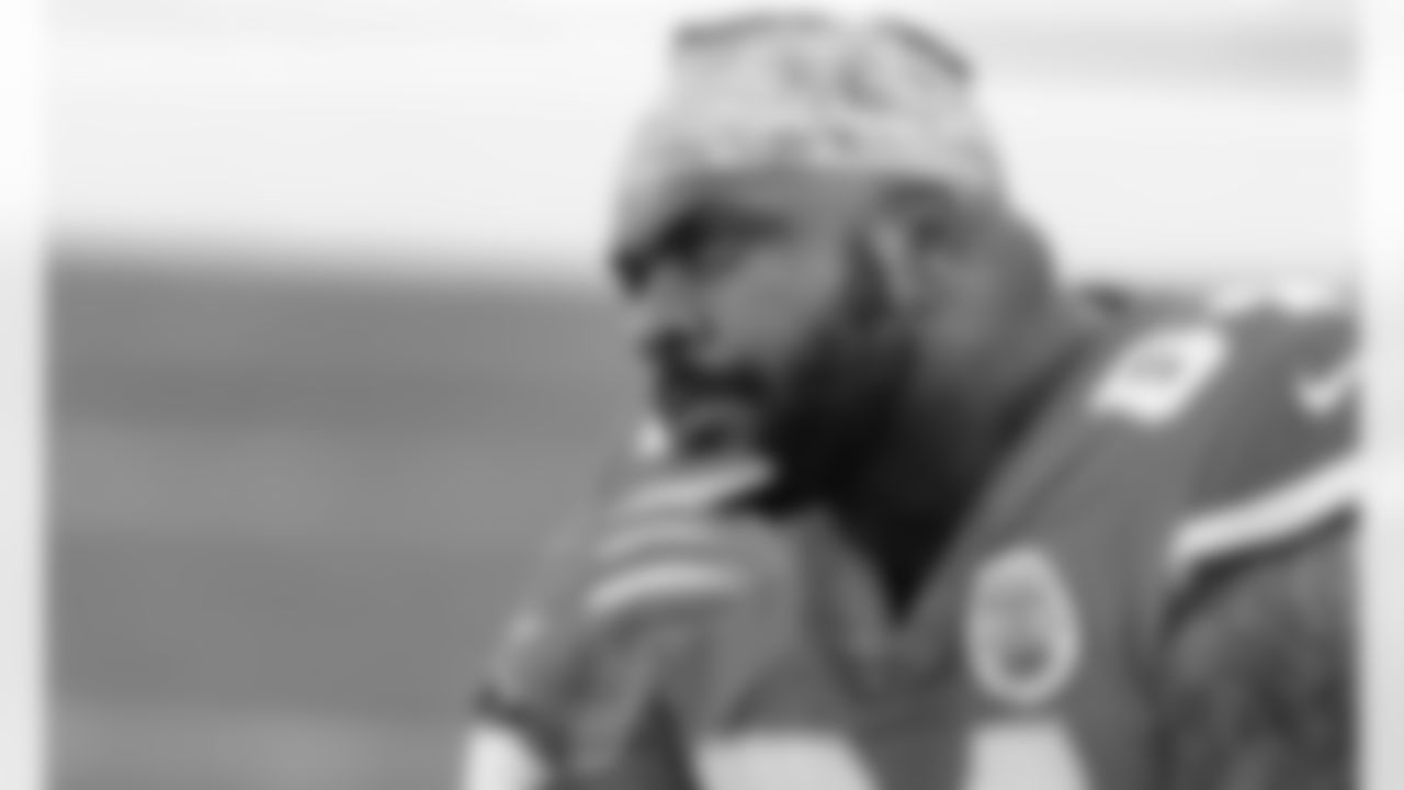 Kansas City Chiefs Defensive Tackle Mike Pennel (64) sitting on the bench during an NFL Football game against the Carolina Panthers, Sunday November 8, 2020 in Kansas City.