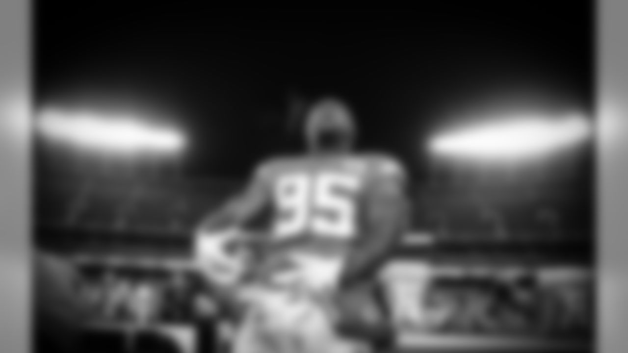 Kansas City Chiefs Defensive Tackle Chris Jones (95) after the game between the Kansas City Chiefs and Oakland Raiders at Arrowhead Stadium on December 1, 2019.