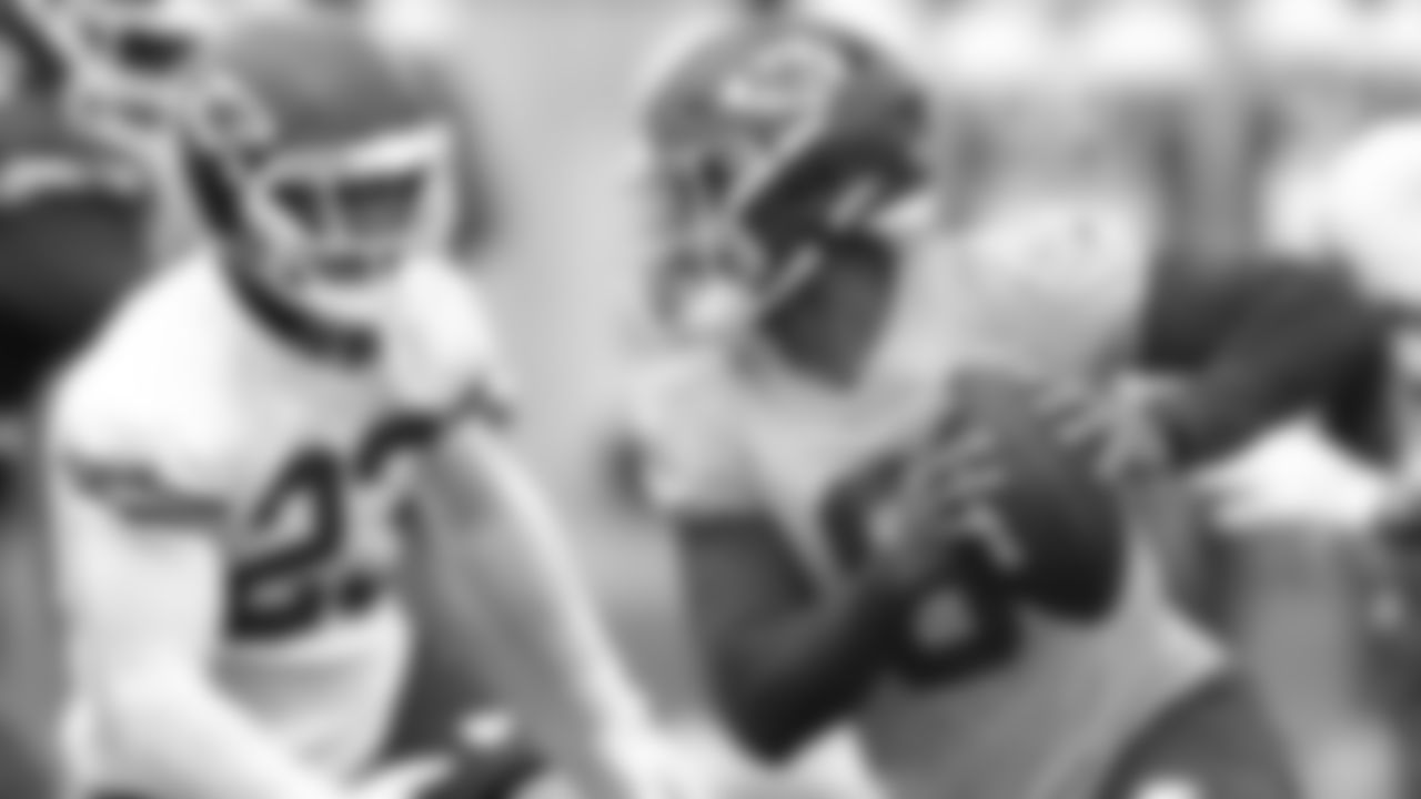 Kansas City Chiefs quarterback Chris Oladokun (6) in action during preseason practice on Tuesday, August 22, 2023 in Kansas City, MO.