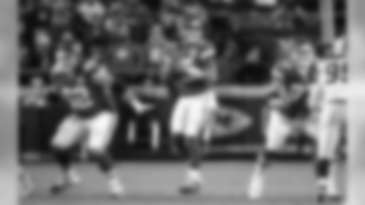 Kansas City Chiefs Quarterback Patrick Mahomes (15) during the NFL football game between the Kansas City Chiefs and the Oakland Raiders at Arrowhead Stadium on December 1, 2019