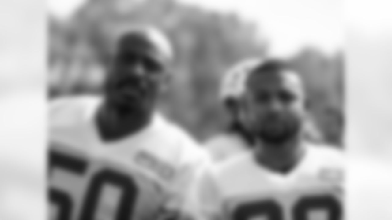 Kansas City Chiefs linebacker Justin Houston (50) and Kansas City Chiefs cornerback Steven Nelson (20) during practice on 7/30/18 at Chiefs Training Camp at Missouri Western State University in St. Joseph, Missouri.