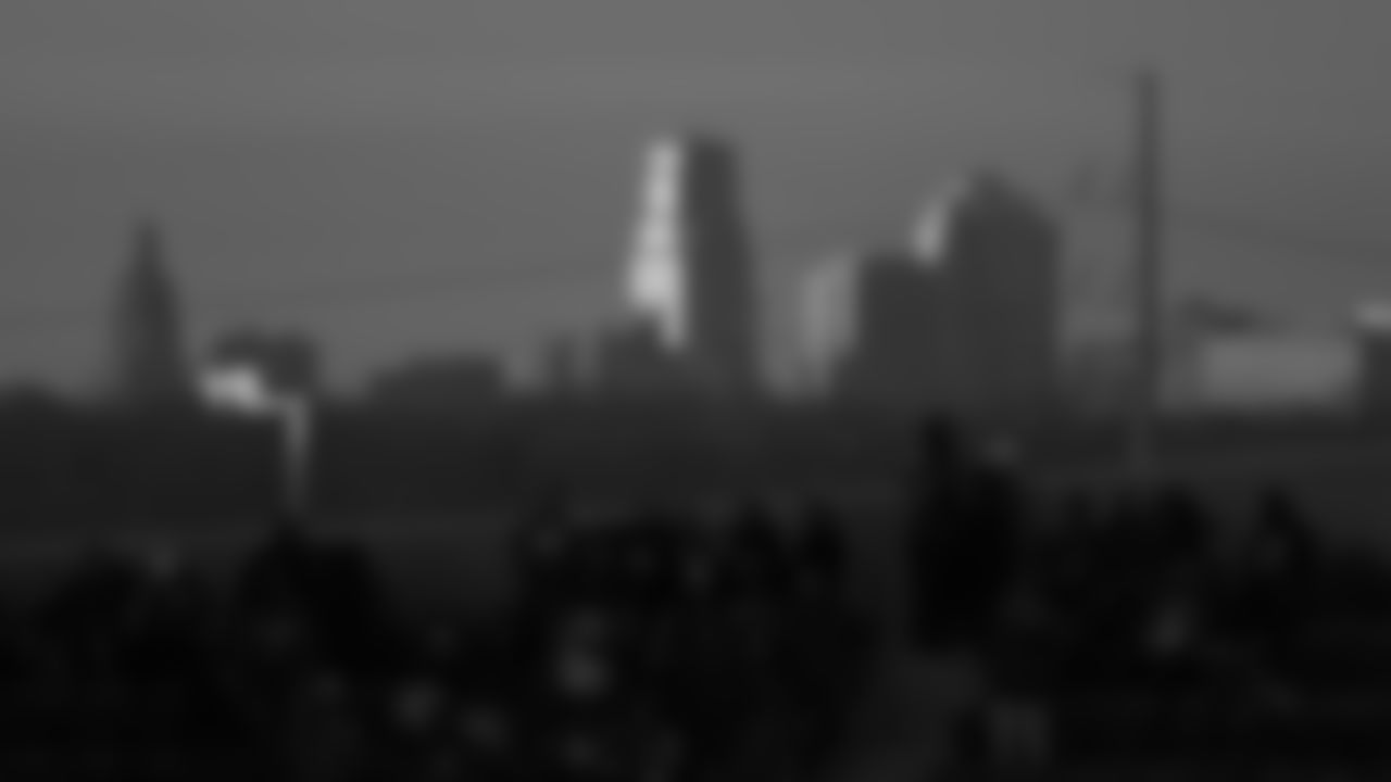 A view of downtown Kansas City from the stadium at sunset prior to the divisional playoff football game against the Buffalo Bills, Sunday, January 23, 2022 in Kansas City.