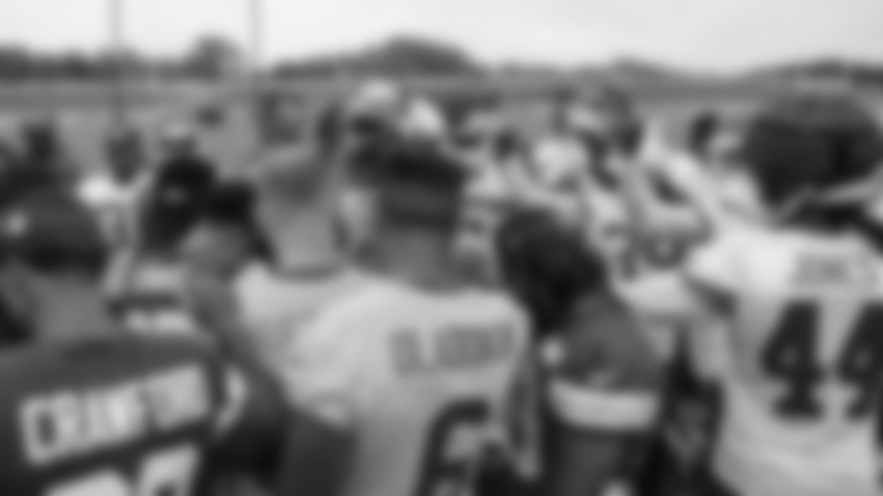 Kansas City Chiefs in a huddle day three of Kansas City Chiefs pre Training Camp in St. Joseph, MO on Friday, July 21, 2023.