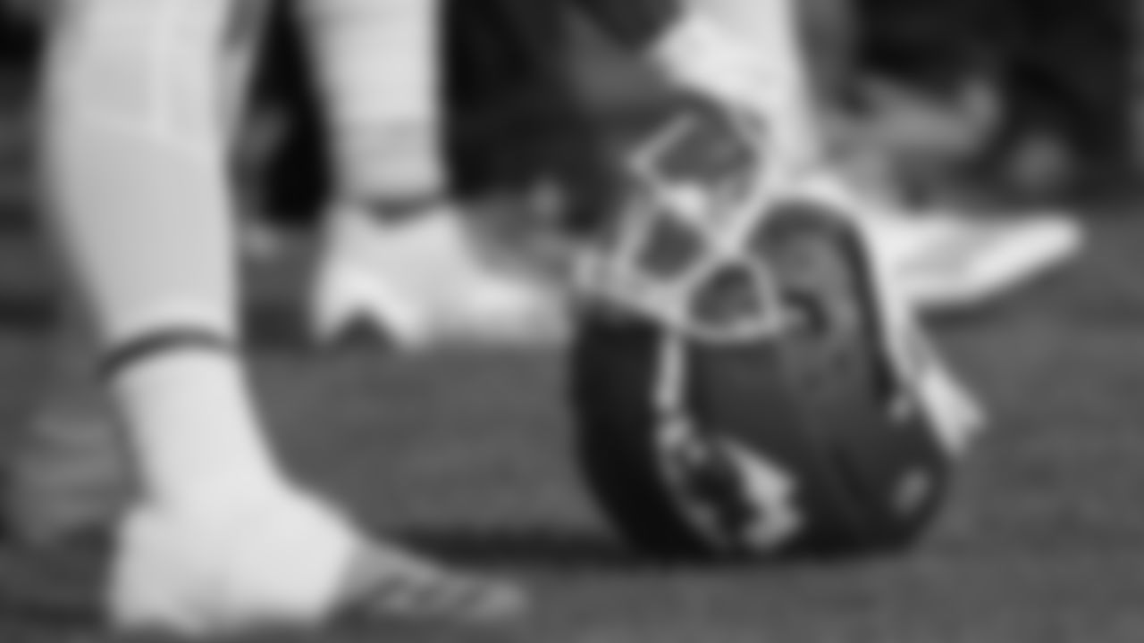 A Kansas City Chiefs helmet prior to the AFC Championship football game against the Cincinnati Bengals, Sunday, January 30, 2022.