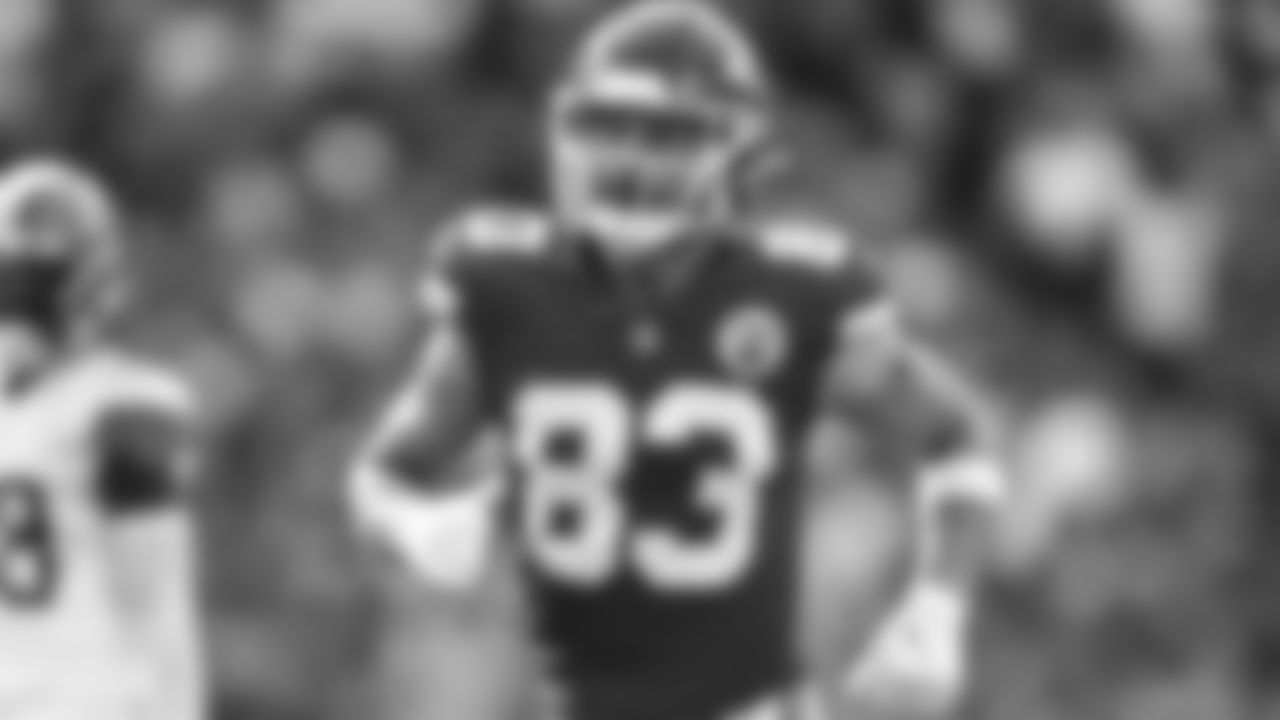 Kansas City Chiefs tight end Noah Gray (83) during an NFL football game against the Cleveland Browns, Sunday, September 12, 2021 in Kansas City.