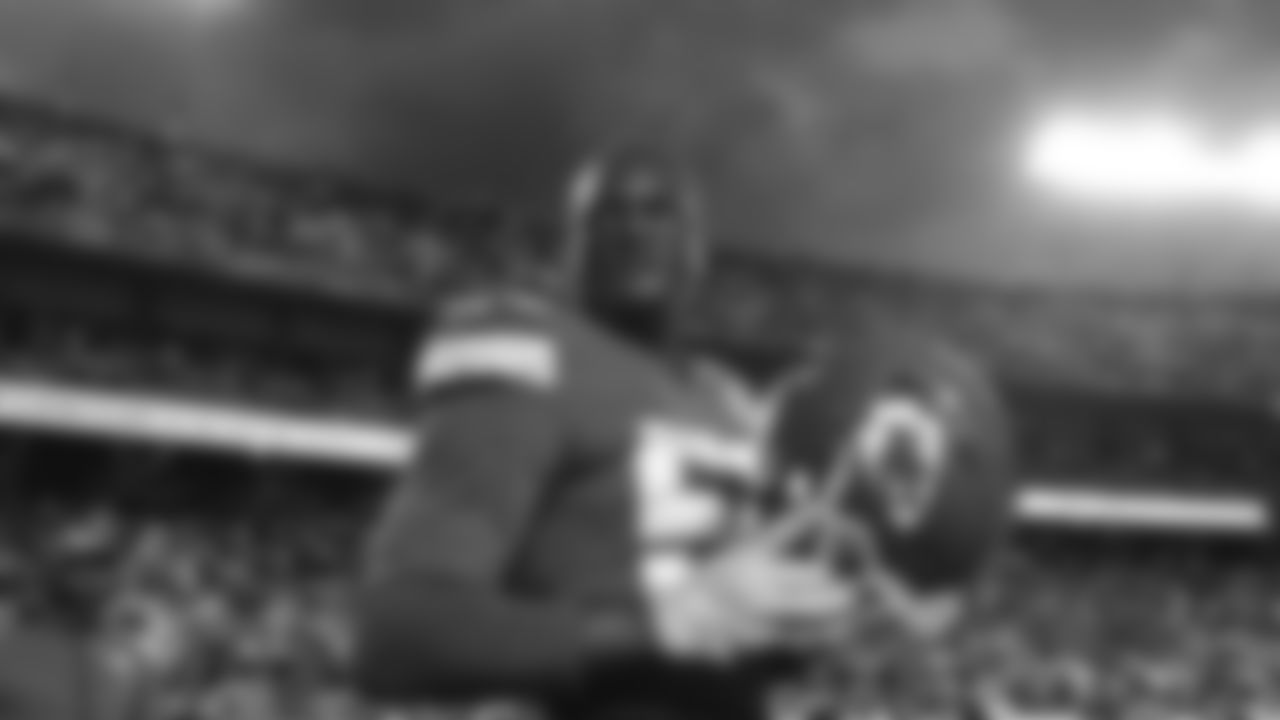 Kansas City Chiefs defensive end Frank Clark (55) prior to an NFL football game against the Buffalo Bills, Sunday, October 10, 2021 in Kansas City.