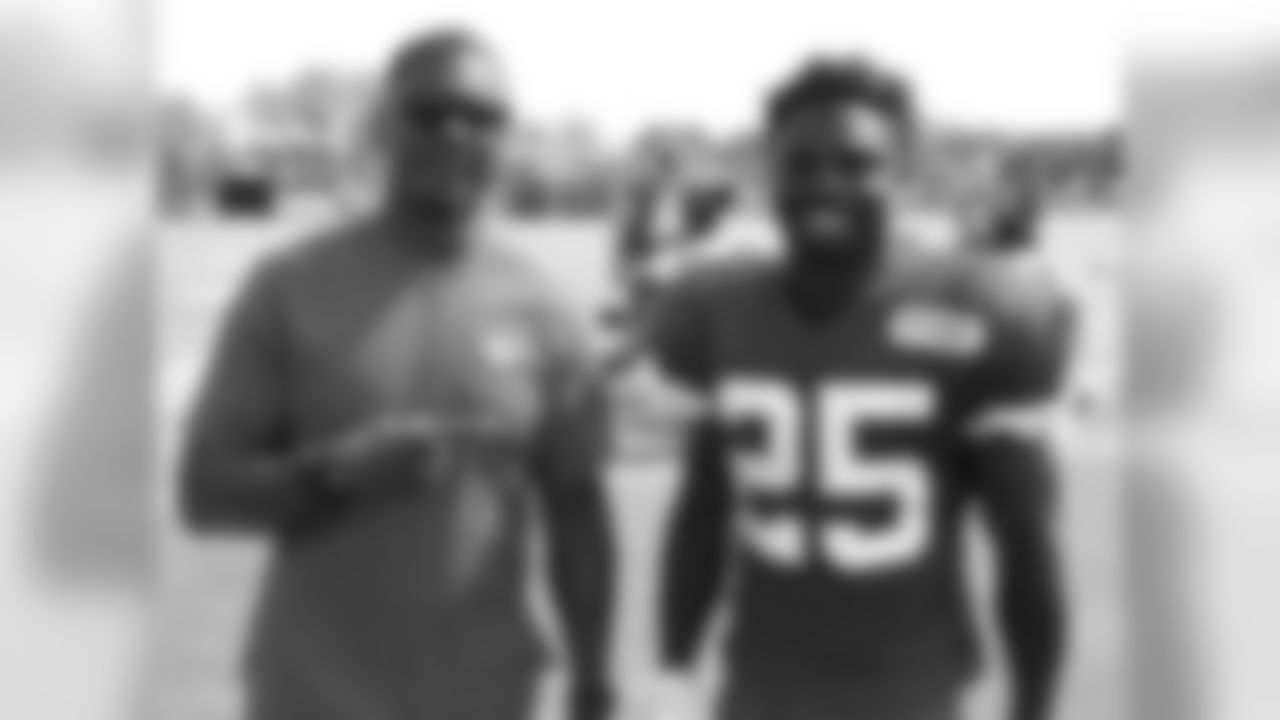 Kansas City Chiefs running back Kerwynn Williams (25) and Deland McCullough during practice 8/4/18 at Chiefs Training Camp at Missouri Western State University in St Joseph, Missouri