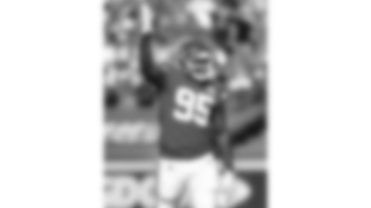Kansas City Chiefs Defensive Tackle Chris Jones (95) celebrates during an NFL Football game against the Atlanta Falcons, Sunday December 27, 2020 in Kansas City.