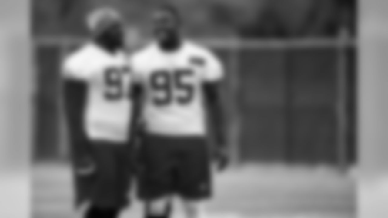 Kansas City Chiefs defensive end Allen Bailey (97) and Kansas City Chiefs defensive tackle Chris Jones (95) during practice on 10/31/18