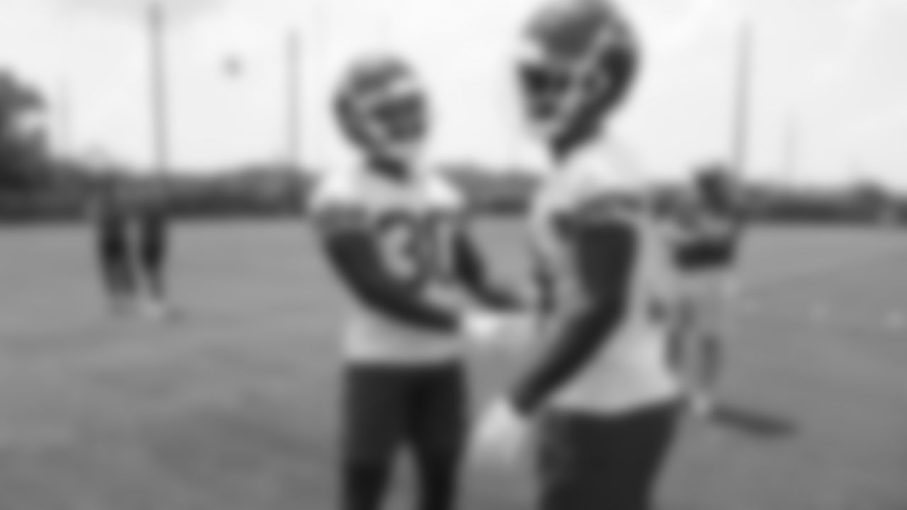 Kansas City Chiefs cornerback Dicaprio Bootle (30) & safety Nazeeh Johnson (13) at day 6 of OTAs on Thursday, June 1, 2023 in Kansas City, MO.