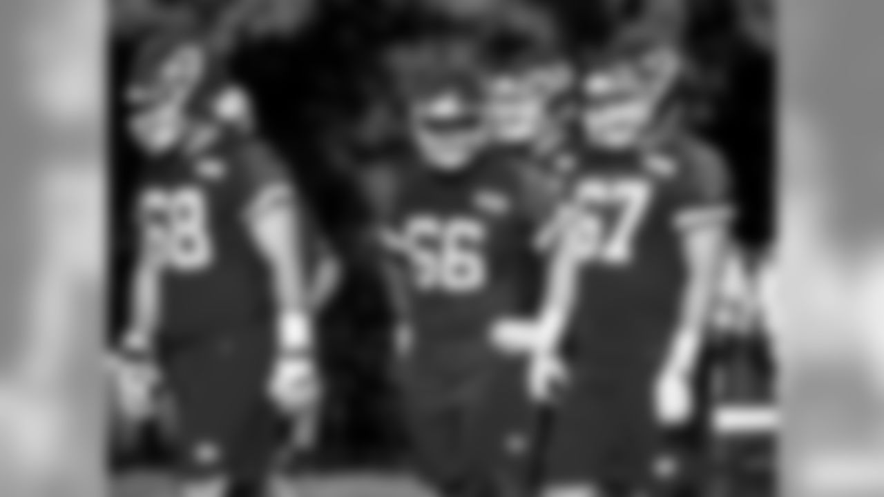 Offensive linemen during practice on 7/25/18 at Chiefs Training Camp at Missouri Western State University in St. Joseph, Missouri.