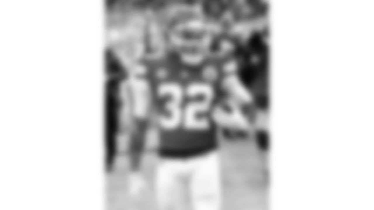 Kansas City Chiefs Safety Tyrann Mathieu (32) celebrates after an interception during an NFL Divisional Round Playoff game, Sunday, Jan. 17, 2021 in Kansas City.