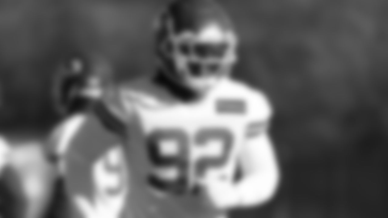 Kansas City Chiefs linebacker Shilique Calhoun (92) at practice in preparation for week fourteen against the Las Vegas Raiders.