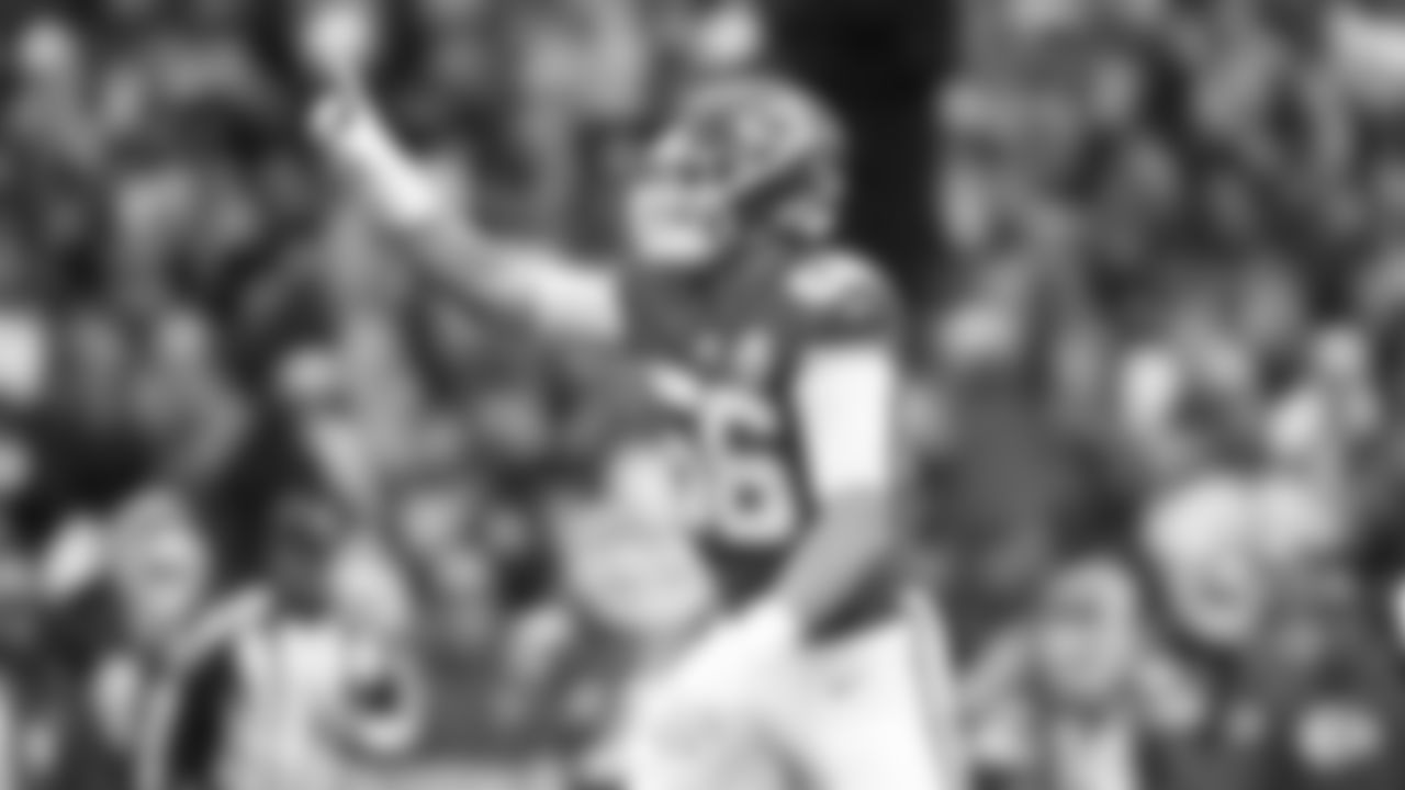 Kansas City Chiefs defensive end George Karlaftis (56) Celebrates his first sack during an NFL Football game against the Los Angeles Rams, Sunday Nov 27, 2022 in Kansas City MO.