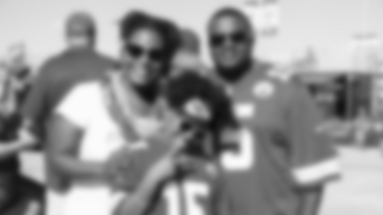Kansas City Chiefs fans take a photo before an NFL football game against the Los Angeles Chargers, Sunday, September 26, 2021 in Kansas City.