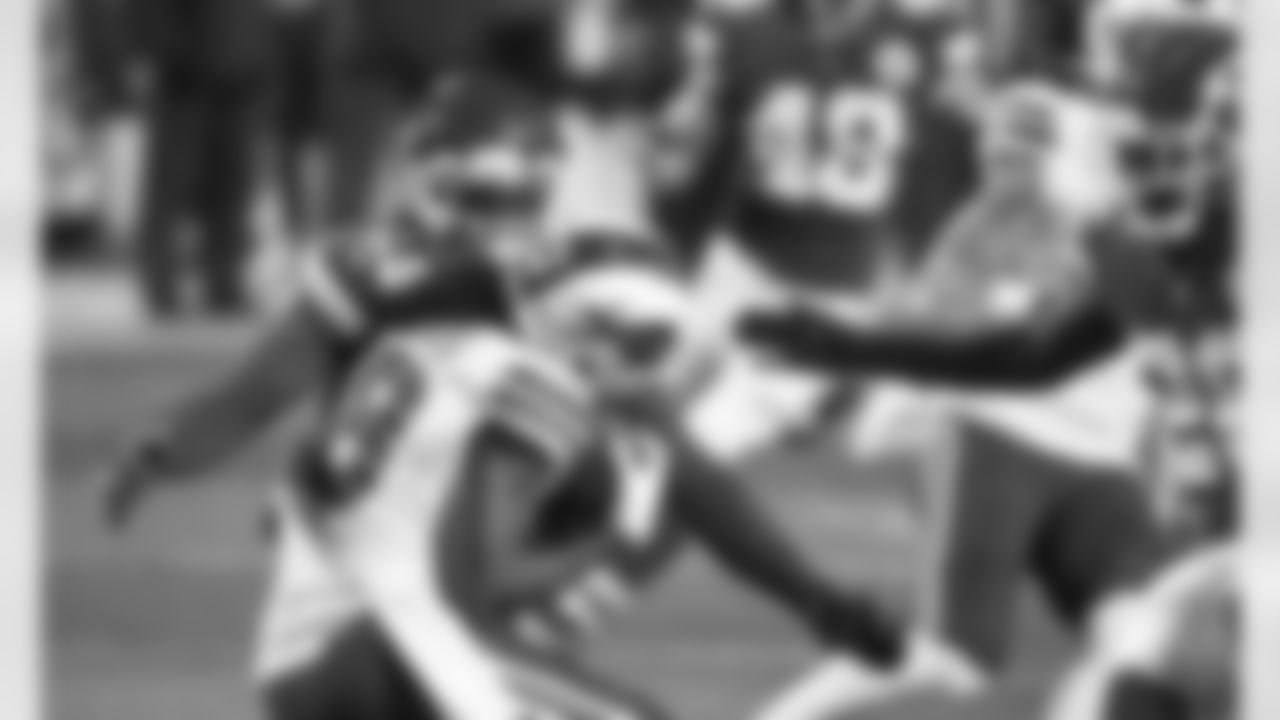 Kansas City Chiefs Defensive Back Chris Lammons (45) tackles Returner Andre Roberts (18) during the AFC Championship football game, Sunday, Jan. 24, 2021 in Kansas City.