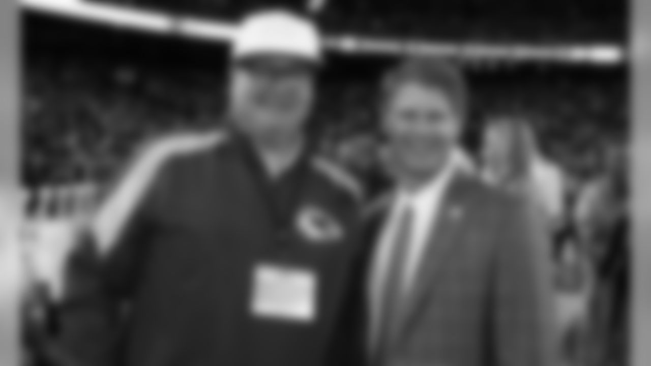 Kansas City Chiefs Chairman and CEO Clark Hunt and Eric Stonestreet prior to the Sunday Night Football game between the Kansas City Chiefs and the Indianapolis Colts at Arrowhead Stadium on October 6, 2019.