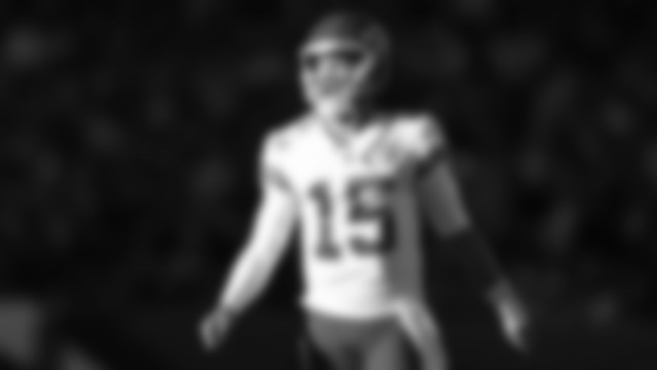 Kansas City Chiefs quarterback Patrick Mahomes (15) celebrates a touchdown pass during an NFL football game against the Denver Broncos, Sunday December 11, 2022