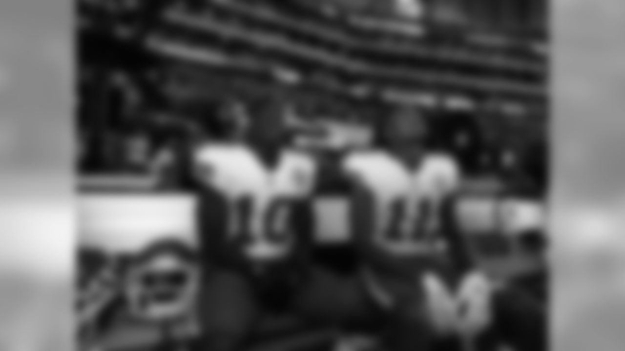 Players before Chiefs at Falcons in Mercedes-Benz Stadium.