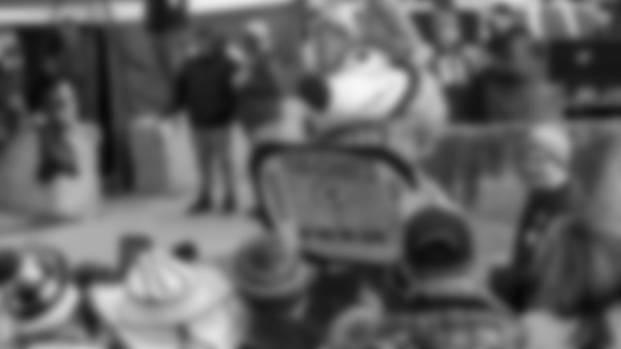KC Wolf interacts with fans prior to the divisional playoff football game against the Buffalo Bills, Sunday, January 23, 2022 in Kansas City.