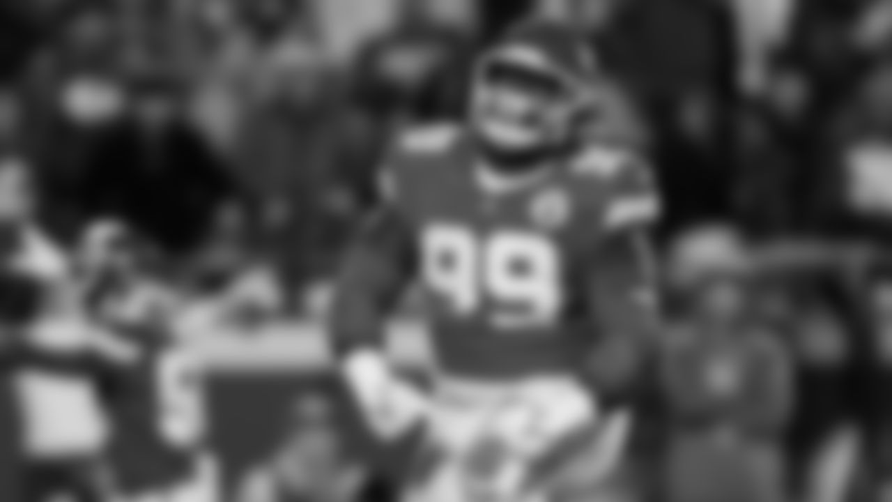 Kansas City Chiefs defensive tackle Khalen Saunders (99) celebrates during an NFL football game against the Tennessee Titans, Sunday November 6, 2022