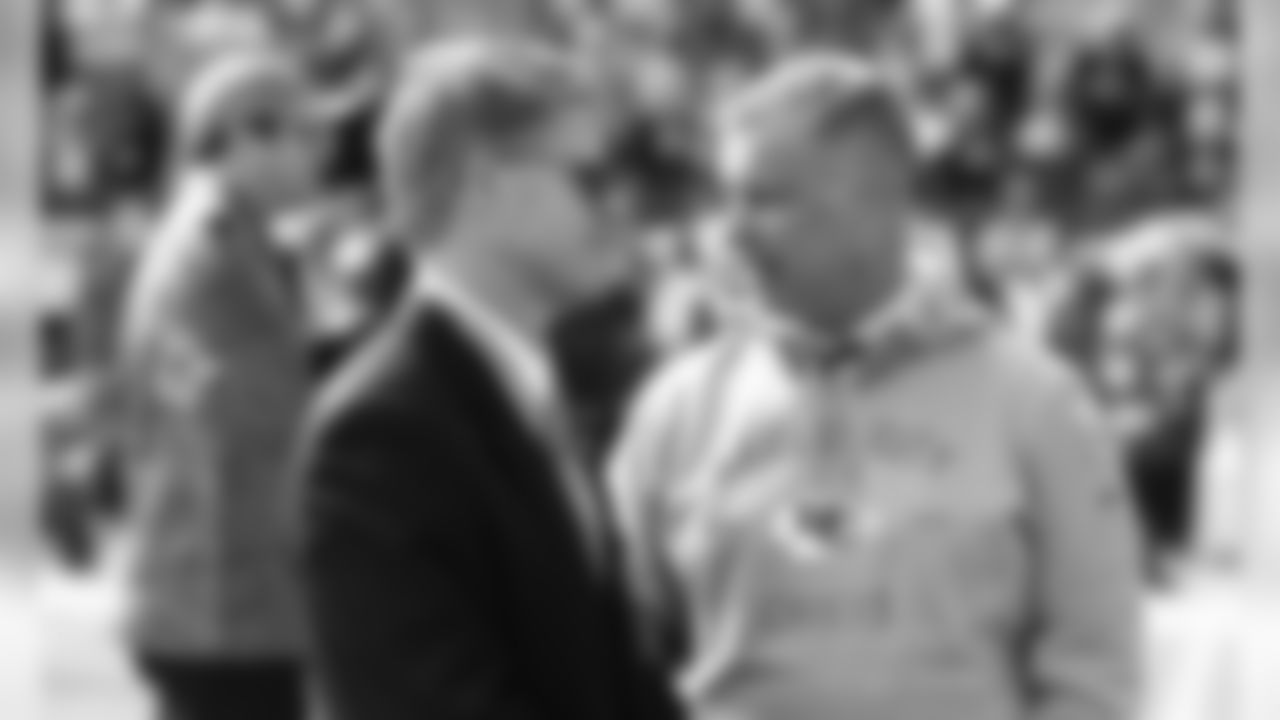 Kansas City Chiefs Chairman, CEO, and Owner Clark Hunt and Vice President of Sports Medicine and Performance Rick Burkholder prior to the football game between the Kansas City Chiefs and the Minnesota Vikings at Arrowhead Stadium on November 3, 2019.