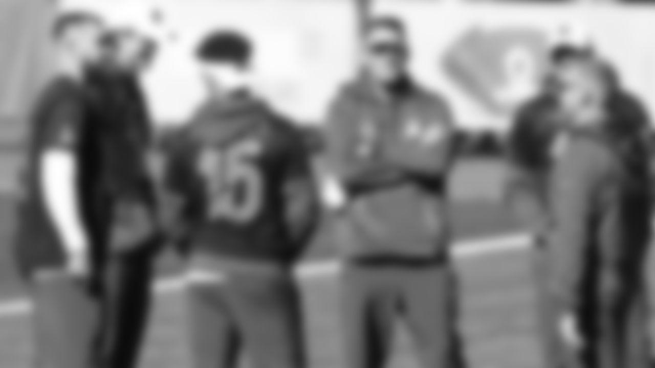 Kansas City Chiefs quarterback Patrick Mahomes (15) and the other AFC quarterbacks during the 2022 NFL Pro Bowl practice on Friday February 4, 2022