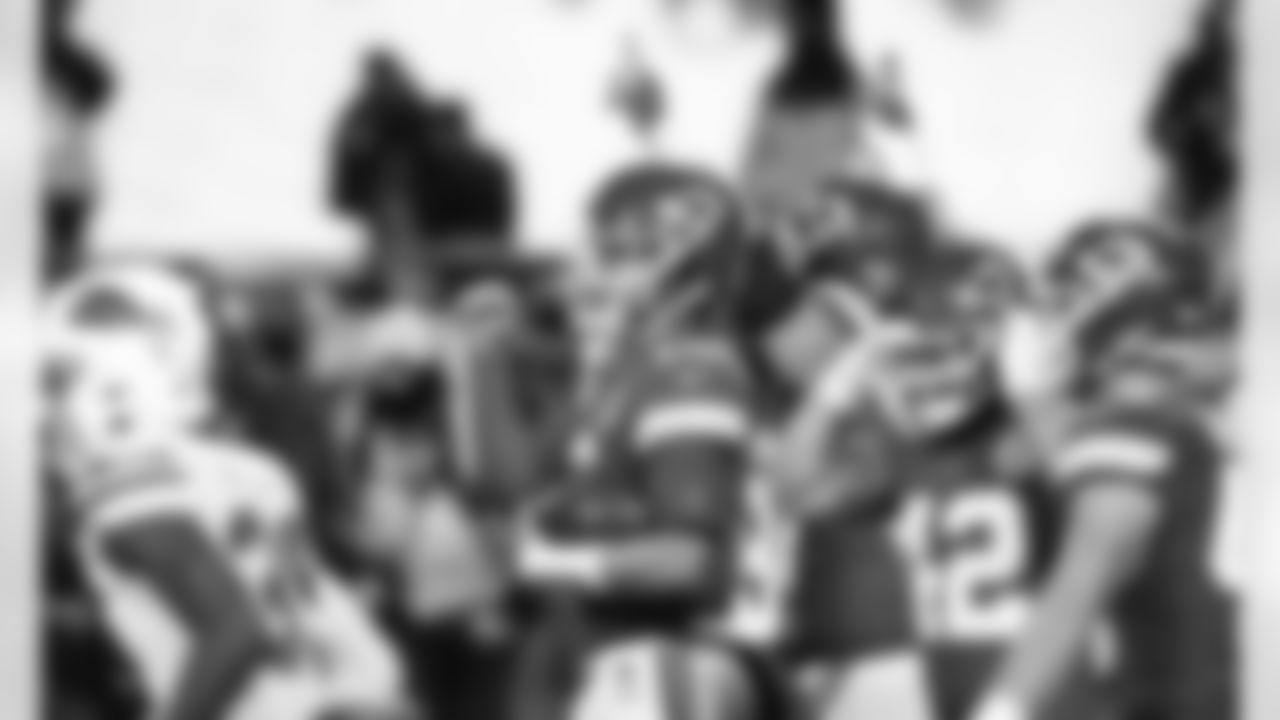 Kansas City Chiefs Quarterback Patrick Mahomes (15) cheers the victory during an NFL AFC Championship Playoff game against the Buffalo Bills, Sunday, January 24, 2021 in Kansas City.