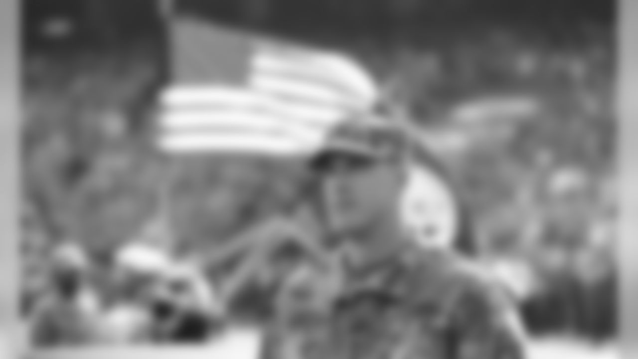 A soldier prior to the football game between the Kansas City Chiefs and the Minnesota Vikings at Arrowhead Stadium on November 3, 2019.