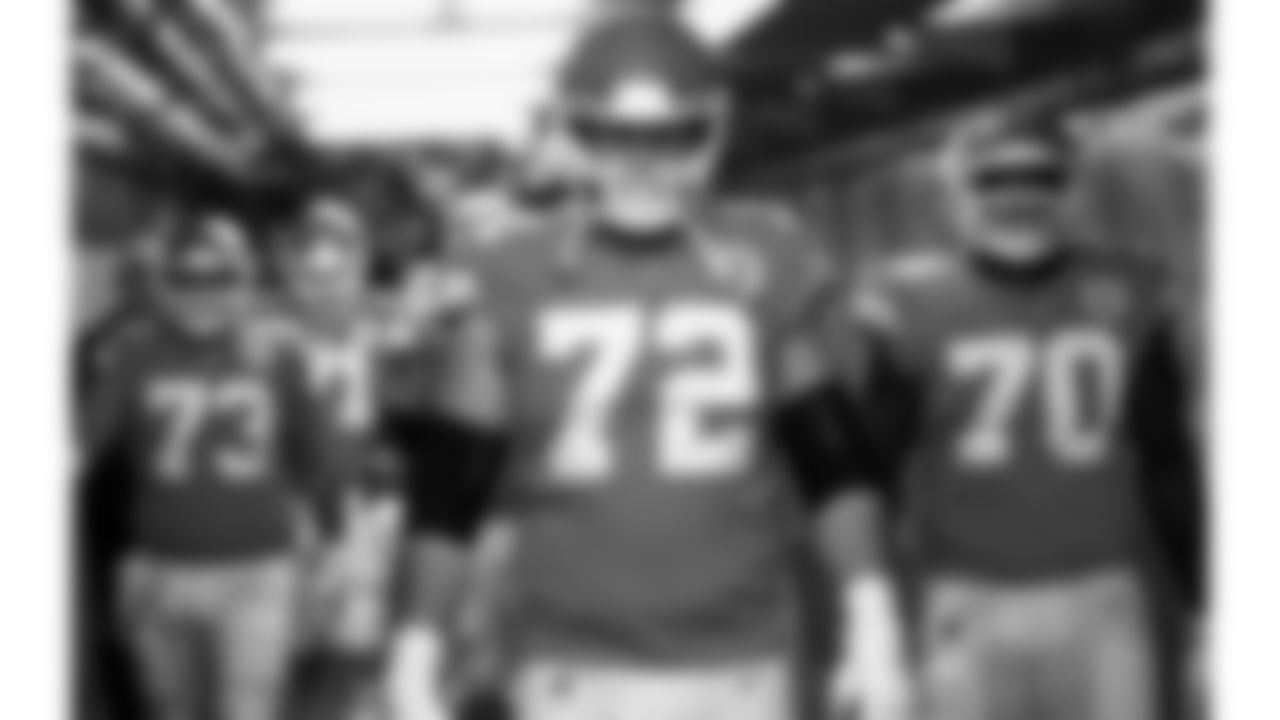 Kansas City Chiefs Offensive Tackle Eric Fisher (72) walking down the tunnel prior to an NFL football game against the New England Patriots, Monday, Oct. 5, 2020 in Kansas City.