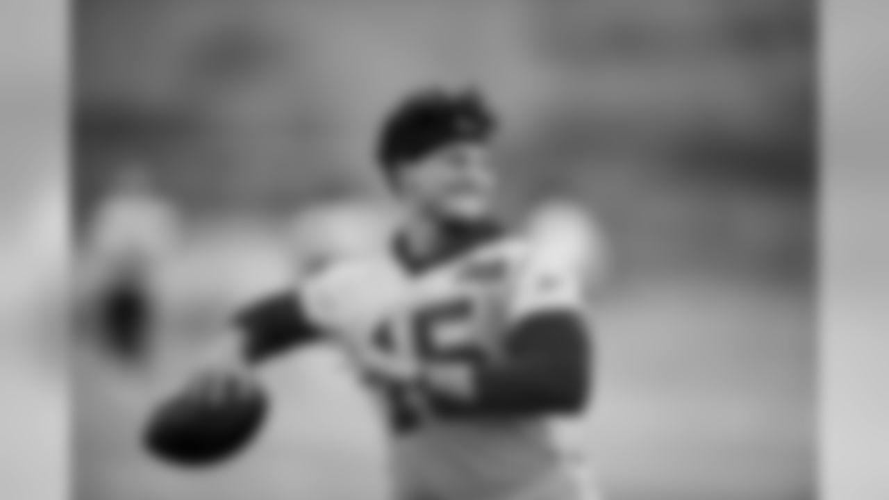 Kansas City Chiefs quarterback Patrick Mahomes (15) during practice on 10/31/18