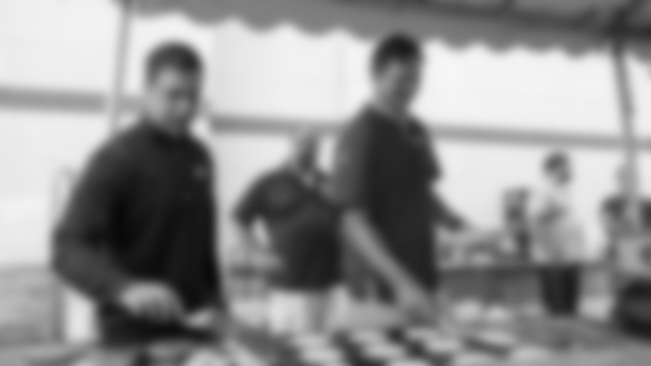 Kansas City Chiefs General Manager Brett Veach and President Mark Donovan during the Season Ticket Member Pancake Breakfast before a 2019 Training Camp practice at Missouri Western State University in St. Joseph, MO.