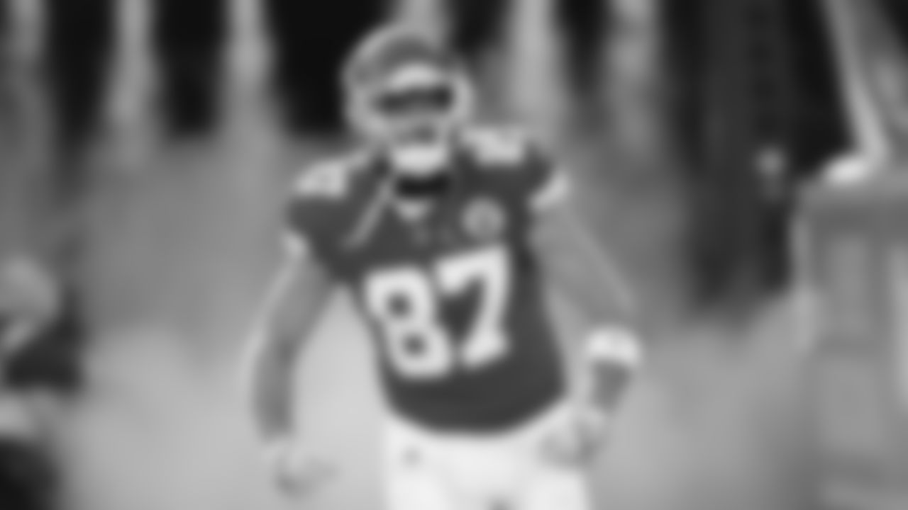 Kansas City Chiefs tight end Travis Kelce (87) takes the field prior to an NFL football game against the Seattle Seahawks, Saturday, December 24, 2022 in Kansas City.
