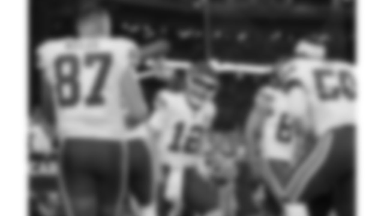 Kansas City Chiefs quarterback Shane Buechele (12) celebrates a touchdown during the game at the Chiefs preseason Week 2 matchup against the Arizona Cardinals on Saturday, August 19, 2023.
