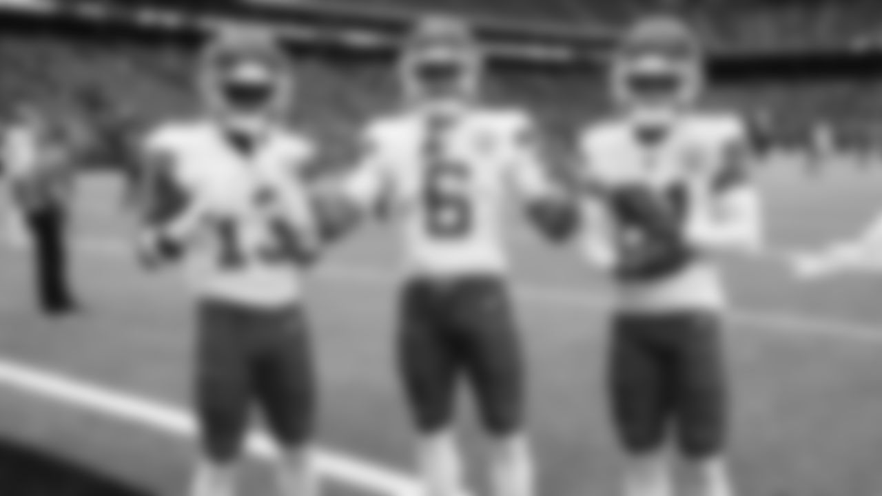 Kansas City Chiefs safeties Nazeeh Johnson (13) and Bryan Cook (6) and corner back Trent McDuffie (21) prior to an NFL football game against the Houston Texans, Sunday, December 18, 2022 in Houston.